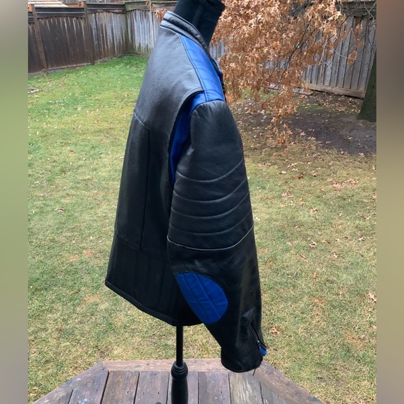 Vintage P LEATHER MONTREAL Moto MEN’S Leather Jacket Black & Blue Size Medium - Picture 13 of 16